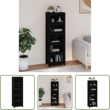 The Living Store Bibliothèque Noir 50x35x154 cm Bois de pin massif - Bibliothèque - Meuble De Rangement - Étagère - Armoire À Livres - Bibliothèque Noire (1/5)