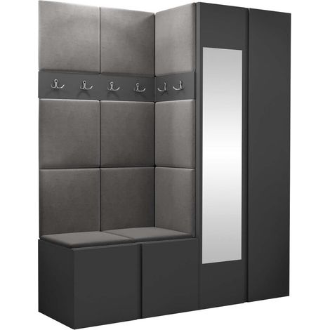 Conjunto para recibidor Pinis X, Grafito, 186x158x46cm, Espejo, Tapiz, Aglomerado laminado, Colocada, Montada en la pared