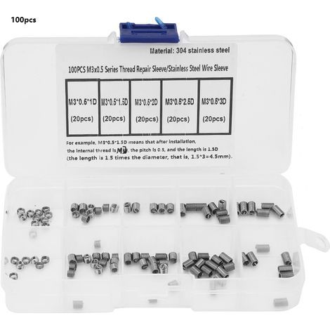 100 pièces Insert de Réparation Filetée en Fil Enroulé, Manchon Vis Inox (3) (1/5)
