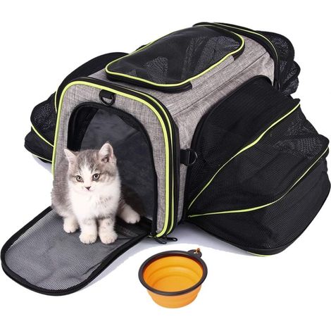 Bardusch - Sac Transport Chat Chien, Cage de Voyage Spacieux 4 Sens Extensibles, Caisse Chat Pliable pour Animal de Compagnie (Gris) (1/5)