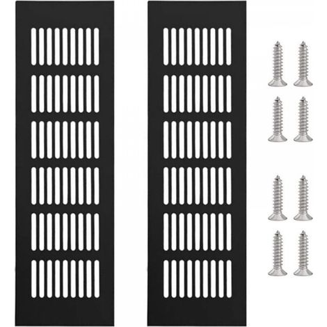 Lot de 2 grilles de ventilation rectangulaires en aluminium, en alliage, avec 8 vis, noires, 250 x 80 mm (1/5)