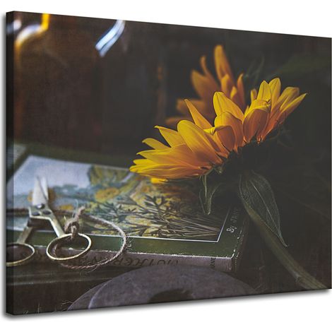 Leinwanddruck Sonnenblume und Buch 100x80 cm