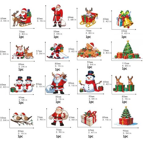Décoration murale de Noël LED flocon de neige Père Noël - Sticker mural 3D stéréoscopique - Emballage sachet OPP - Style Noël LED B - 16 pièces