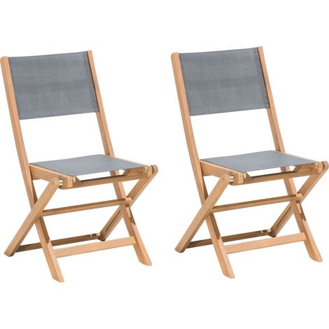 Conjunto de 2 sillas de jardín de madera de acacia clara gris PVC plegable Cesana