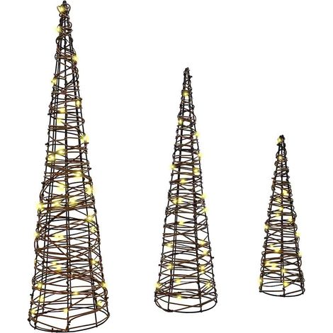 Christmas Tree 3 pcs Warm white 20 x 20 x 80 cm Rattan vidaXL (1/5)