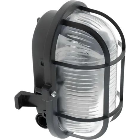 Ovale Außenbeleuchtungsluke IP44 als Wandleuchte mit Gitter, schwarz (1/6)