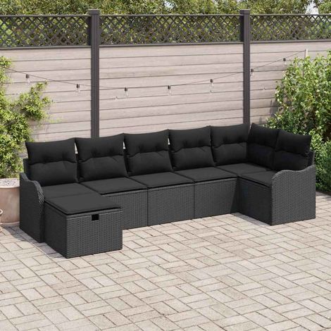 Conjunto de sofá de jardín con cojín 7 pcs Negro Poliratán vidaXL (1/5)