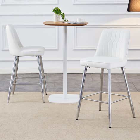 Tabouret de bar lot de 2, 100 cm, blanc, PU et métal, avec repose-pieds, DESVIAE (1/5)