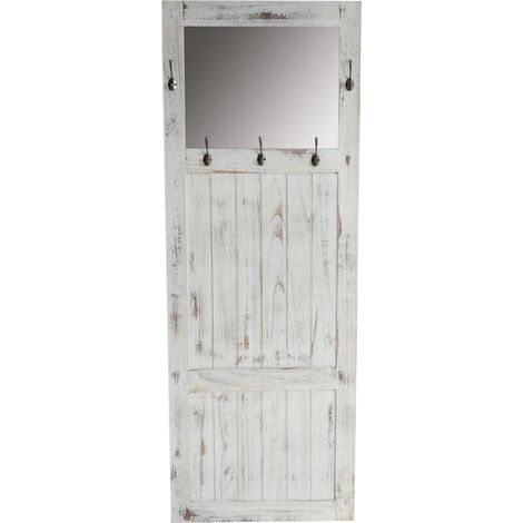 Garderobe Wandgarderobe mit Spiegel Wandhaken 180x65x7cm, Shabby-Look, Vintage weiß (1/5)