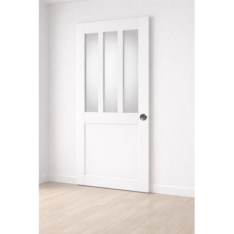 Porta Scorrevole Officina Vetro satinato bianco H204 x L73 e 2 Conchiglie