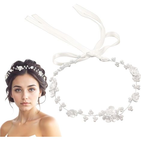 Brautstirnband – 1 Stück – Perlen und Legierung – Verstellbar – Für Hochzeiten und Feiern – Weiß (1/5)
