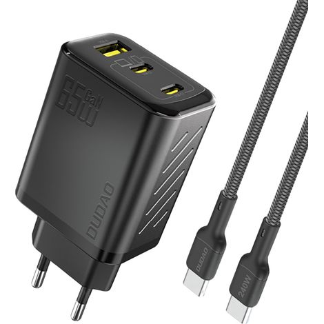 GaN-Wandladegerät mit USB-C-Kabel (1 m, 65 W) – Schwarz (1/5)