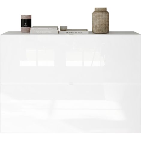 Mobile per scarpe 2 ante ribaltabili decorato bianco lucido L110 cm - SMILE