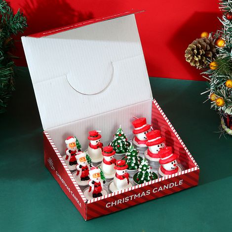 Lot de 12 bougies chauffe-plat non parfumées, idéales pour la décoration de Noël (Père Noël, bonhomme de neige, sapin, bonnet de Père Noël) et la décoration intérieure. (1/4)