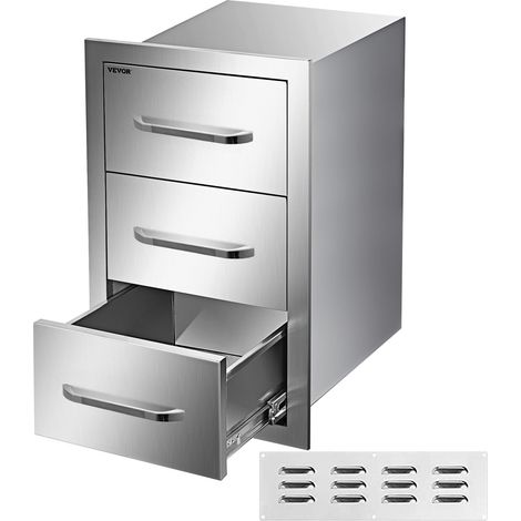 VEVOR Cassettiera Cassetto Tre Piani a Filo, 15,7 x 28,5 x 20,5 Pollici Cassetti da Cucina per Esterni deArgento in Acciaio Inossidabile, Usato nella Cucina allAperto, Come Stoviglie, nellArmadietto (1/5)
