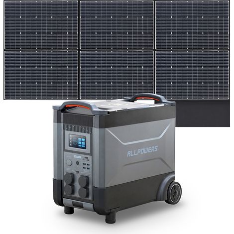 ALLPOWERS Estación de energía portátil R4000 con Panel Solar Portátil 600W, batería LFP de 3456Wh, 4 Tomas CA 4000W (6000W Pico), Carga Rápida de 1.2H, generador solar para Acampar, Cortes, UPS Backup (1/5)