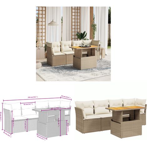 5-tlg. Garten-Sofagarnitur mit Kissen Beige Poly Rattan - Gartensorte - Gartenmöbelset - Lounge Möbel - Outdoor Sofa - Rattan Gartenmöbel - Home & Living (1/3)
