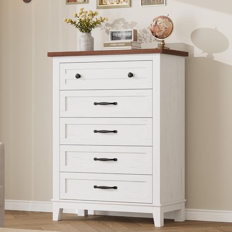 Commode 5 Tiroirs pour Chambre à Coucher, Chiffonnier Vertical en Bois 105 cm De Hauteur, Grande Capacité De Rangement, Meuble De Rangement Autoportant pour Chambre, Salon, Entrée Et Bureau (1/5)