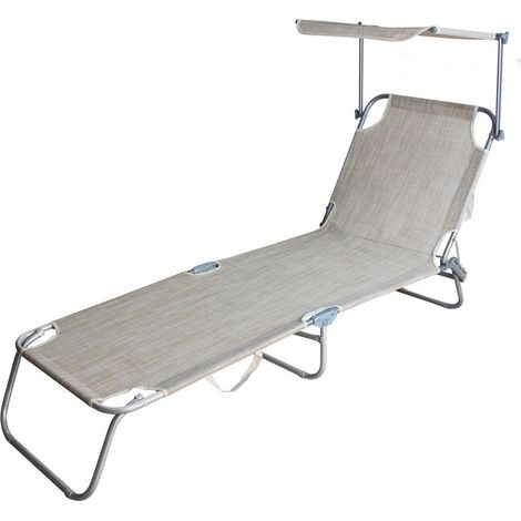 Lettino brandina pieghevole da spiaggia in metallo con tettuccio Abel -  Beige