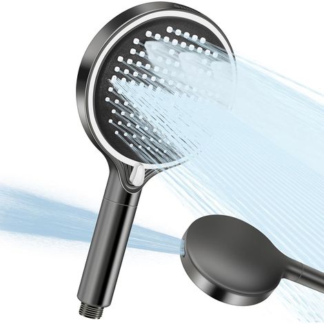 Universal High Pressure XXL Large Flow Shower Head 8 Modes, Eco Water Anti-Limescale Leakproof, Shower Head 3 Filters, 1.5 m Stainless Steel Hose Simple Assembly for Bathroom, Gun Grey (1/5)