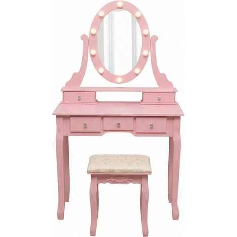 Coiffeuse de Maquillage avec Miroir LED Réglable et Tabouret, Table de Maquillage avec 5 Tiroirs pour Chambre et Dressing (1/4)