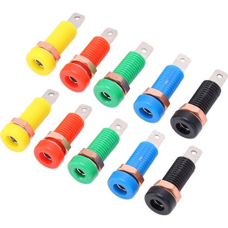 Lot de 10 fiches bananes en laiton et ABS, courant maximal de 24 A, trou de 4 mm (0,2 pouce), connecteur femelle à résistance d'isolation. (1/5)