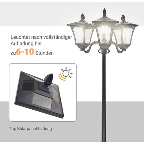 Lanterne solaire de jardin 3 feux, mât en acier inoxydable, lampe solaire LED 120 lumens, 51,5x47x182,5cm, balise IP44 noir pour jardin balcon (1/4)