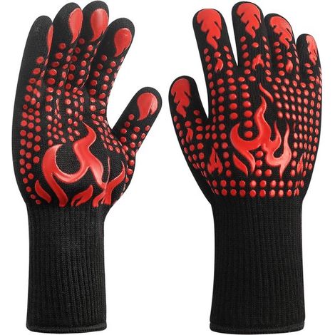 2 guantes resistentes al calor, Guantes para barbacoa, Guantes para horno, Manoplas para horno, Accesorios para horno, Silicona, Negro (1/5)