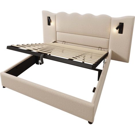 GagaLit coffre 180x200 cm beige, lampe, USB-C (1/5)