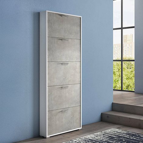 Dmora Zapatero Margherita, Mueble de entrada polivalente con 5 puertas abatibles, zapatero moderno, 100% Made in Italy, Cm 67x18h184, Cemento y Blanco, con embalaje reforzado (1/4)