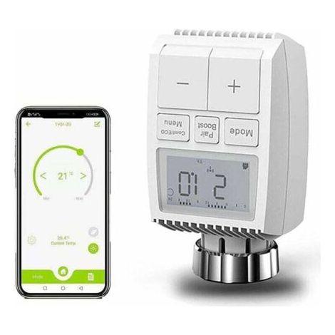 Tête Thermostatique Connectée et Intelligente,Intelligent Tête de Robinet Thermostatique Radiateur Connecté Programmable WiFi Extensible Alexa/Google Home, Smart Life/Tuya App Compatible
