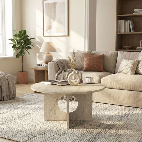 Couchtisch Enigma Beige Travertin Optik 75 cm