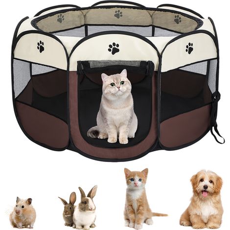 Youyijia Portable Pet Playpen Puppy Playpen Pet Dog Cat Playpen Cage Crate 74 x 74 x 43cm Soft Fabric Foldable Pet Indoor Outdoor for Rabbit Hamster Guinea Pig Brown (1/5)