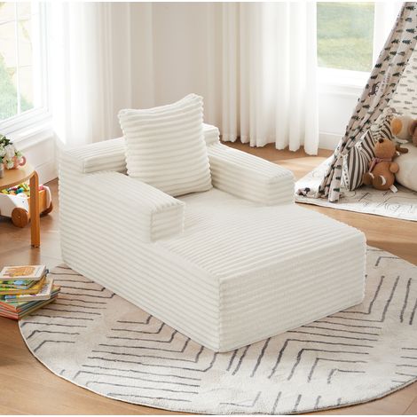 Sofá chaise longue de terciopelo acanalado beige, 1 plaza, sin montaje HAVRYA (1/5)
