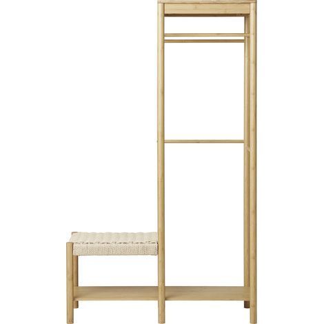 Appendiabiti Ember in bambù naturale con panca in cordoncino di carta 36×95×165 cm