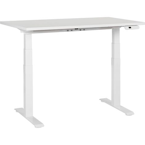 Escritorio de altura regulable eléctrico oficina moderna patas cuadradas 120 x 72 cm tablero blanco soporte de acero blanco DESTINES