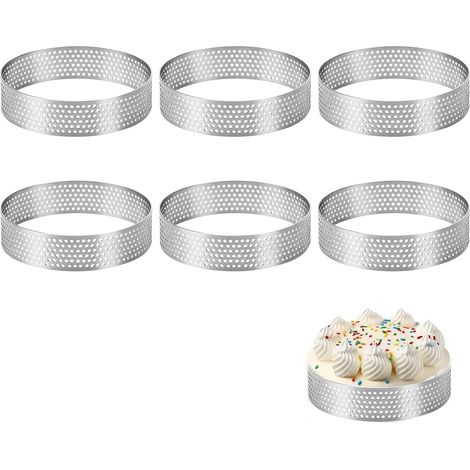 Dessert Rings Set of 6 8cm Stainless Steel Perforated Tart Rings Baking Rings for Cake Pastry Mini Cake Mini Pizza Muffin Tart Tart Pans (1/5)