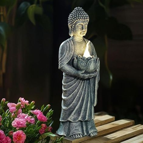 figurine Bouddha solaire lotus LED 28 cm décoration jardin zen (1/5)