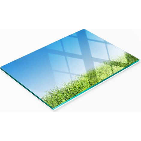 Küchenservierbrett aus gehärtetem Glas mit Grasmotiv, 80 x 52 cm (1/5)