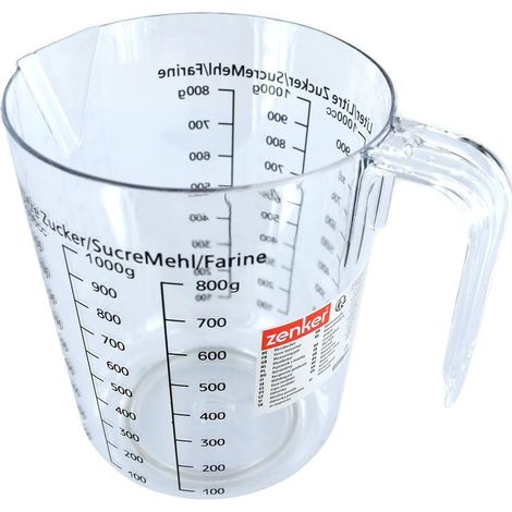 Verre doseur avec anse, verre mesureur, verre gradué, verre doseur gradué, Plastique, Transparent, 17 x 15,5 x 11,7 cm (1/5)