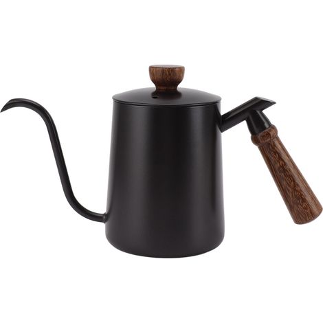 Bouilloire Café 600ml Bec Verseur Long Acier Inox 304 Poignée Bois Théière Méthode Douce Noir (1/5)