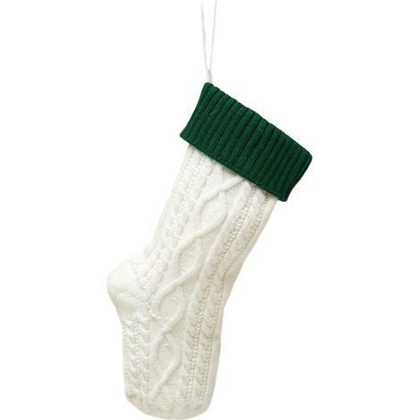 Chaussette De Noël - Tricotée En Polyester - 46 X 18 Cm - Avec Revers Vert - Pour Cheminée Ou Décoration Intérieure - 1 Pièce (1/5)