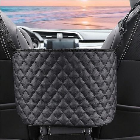 Sacs à main de poche en filet de voiture, sac de siège de voiture de poche en filet de voiture porte-sac à main en cuir sacs de voiture-noir, (1/5)