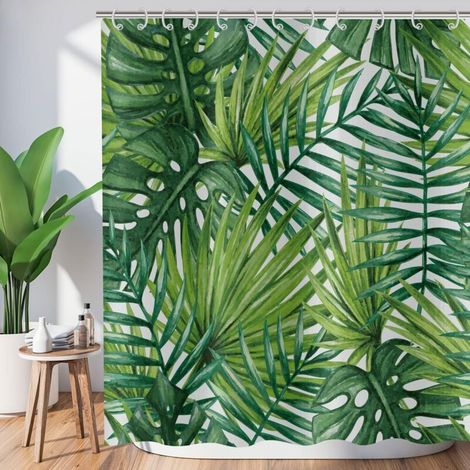 Duschvorhang 150x180cm Tropische Blätter Grüne Palmenblätter Dschungel Duschvorhang Botanische Pflanzen Badvorhang
