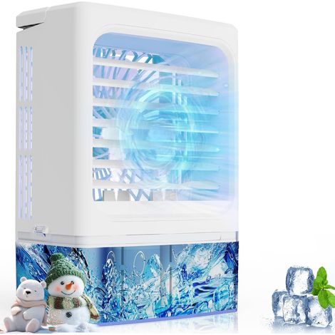 Tragbare Klimaanlage, Kühlventilator mit 3 Geschwindigkeiten und 3 Modi, Verdunstungskühlventilator für Zuhause und Büro, kleine Mini-Klimaanlage, 7 Farblichter, 2/4-Stunden-Timer, 900 ml Wassertank