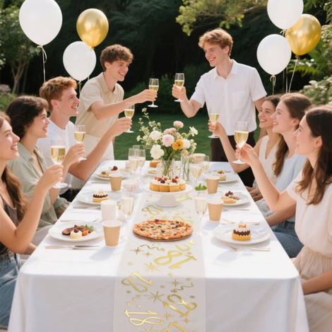 Chemin de table anniversaire 18 ans - 1 pièce, 28cmx10m, or - Convient pour filles, garçons, fêtes Étiquette (1/5)