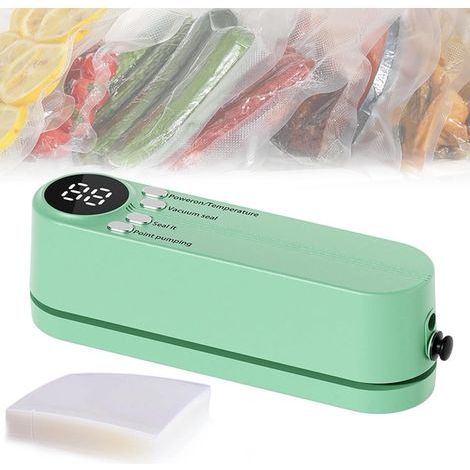 Mini scelleuse sous vide portable sans fil, rechargeable par USB, pour aliments secs, humides et en-cas (vert) (1/4)