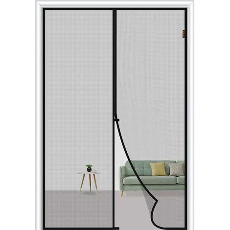 Moustiquaire magnétique pour porte 70 x 200 cm, en fibre de verre, résistante aux déchirures et anti-moustiques, avec fermetures coupe-vent, grise (1/3)