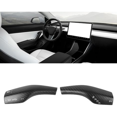Abdeckung für den Schalthebel an der Lenkradsäule aus Kohlefaser, kompatibel mit Tesla Model 3 2016-2023 und Model Y 2021-2023, matt schwarz. (1/5)