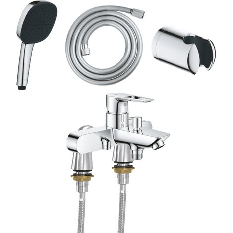 Mitigeur baignoire mécanique GROHE Start Loop avec colonnettes Idro'Flex + Douchette 2 jets Comfort + Flexible + Support (1/4)